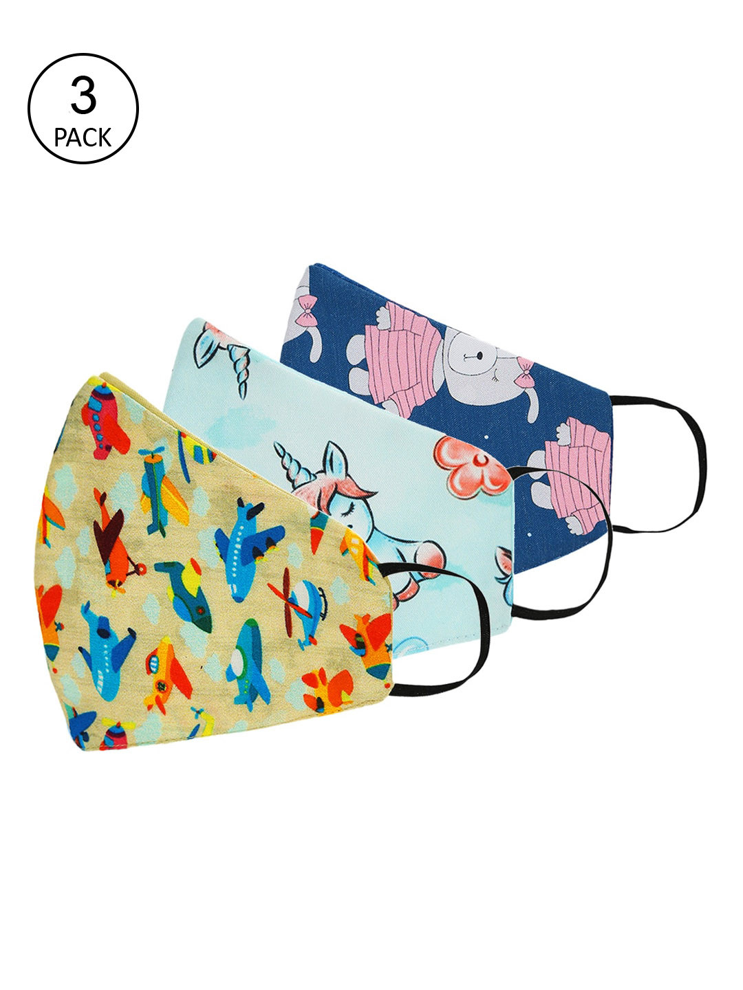 Tossido Kids Pack Of 3 Digitally Printed 3-Ply Pure Cotton Cloth Masks