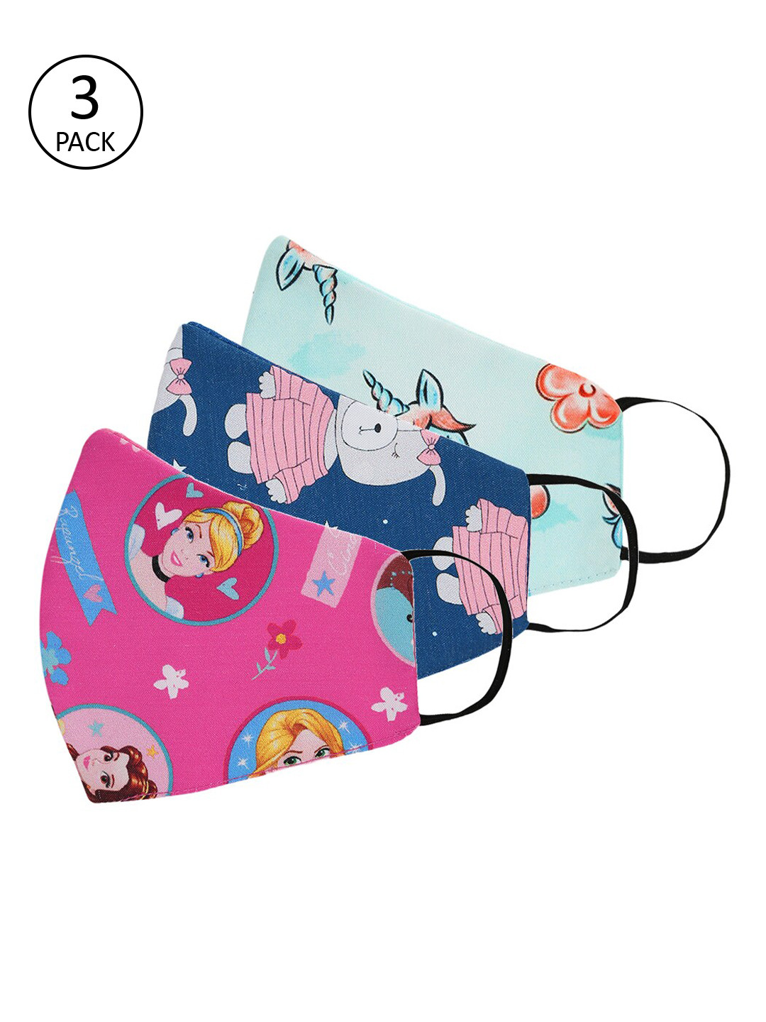 Tossido Kids Pack Of 3 Safety Cartoon Digital Printed 3-Ply 100% Cotton Premium Reusable Cloth Face Masks