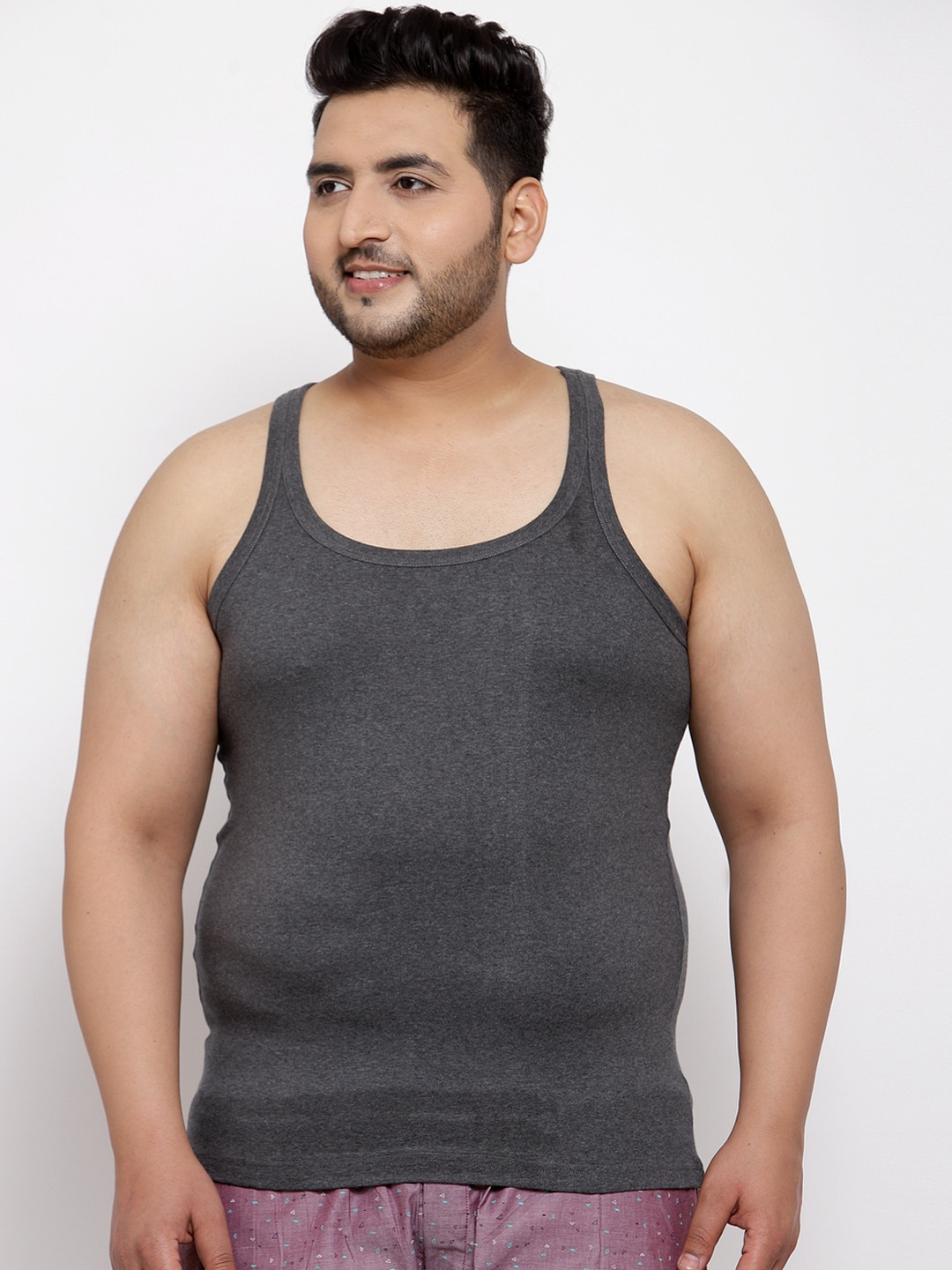 plusS Men Plus Size Charcoal Grey Solid Innerwear Vest MSD9807-ANTHRA
