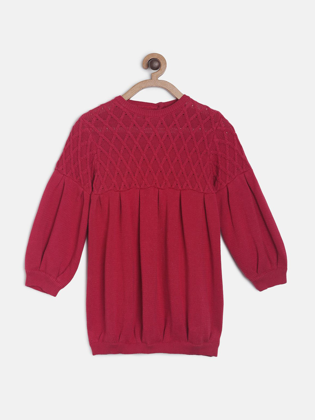 MINI KLUB Girls Red Self Design Pullover Sweater