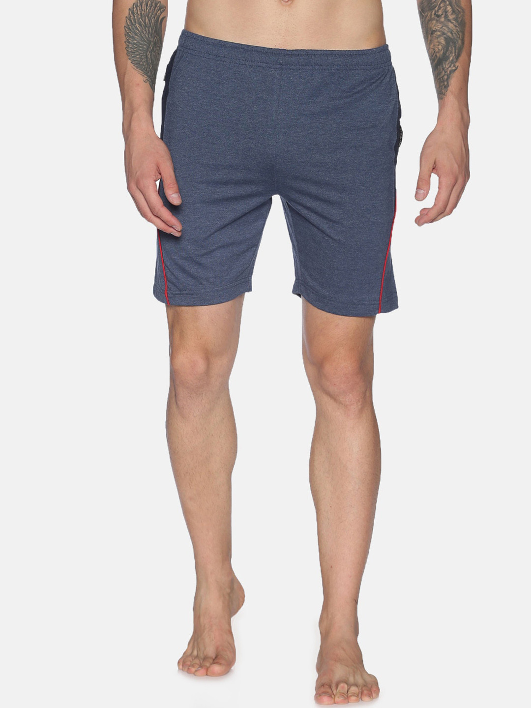 Dollar Solid Bermuda Shorts With Contrast cut and Sew Panel with Piping