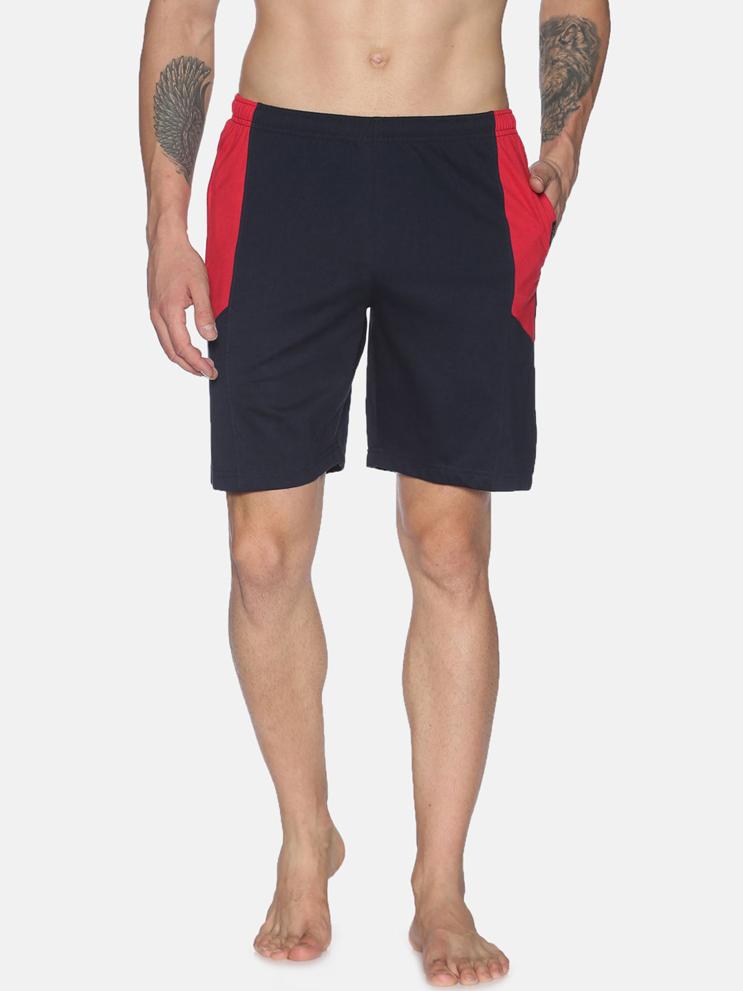 Dollar Solid Bermuda Shorts With Contrast cut and Sew Panel with Net Folding