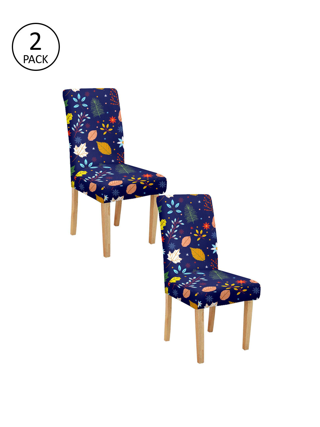 Cortina Set Of 2 Blue & Mustard Yellow Printed Chair Covers