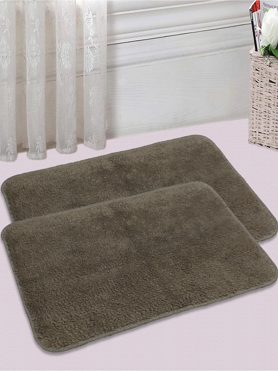 Saral Home Set of 2 Brown 1200 GSM Cotton Bath Rugs