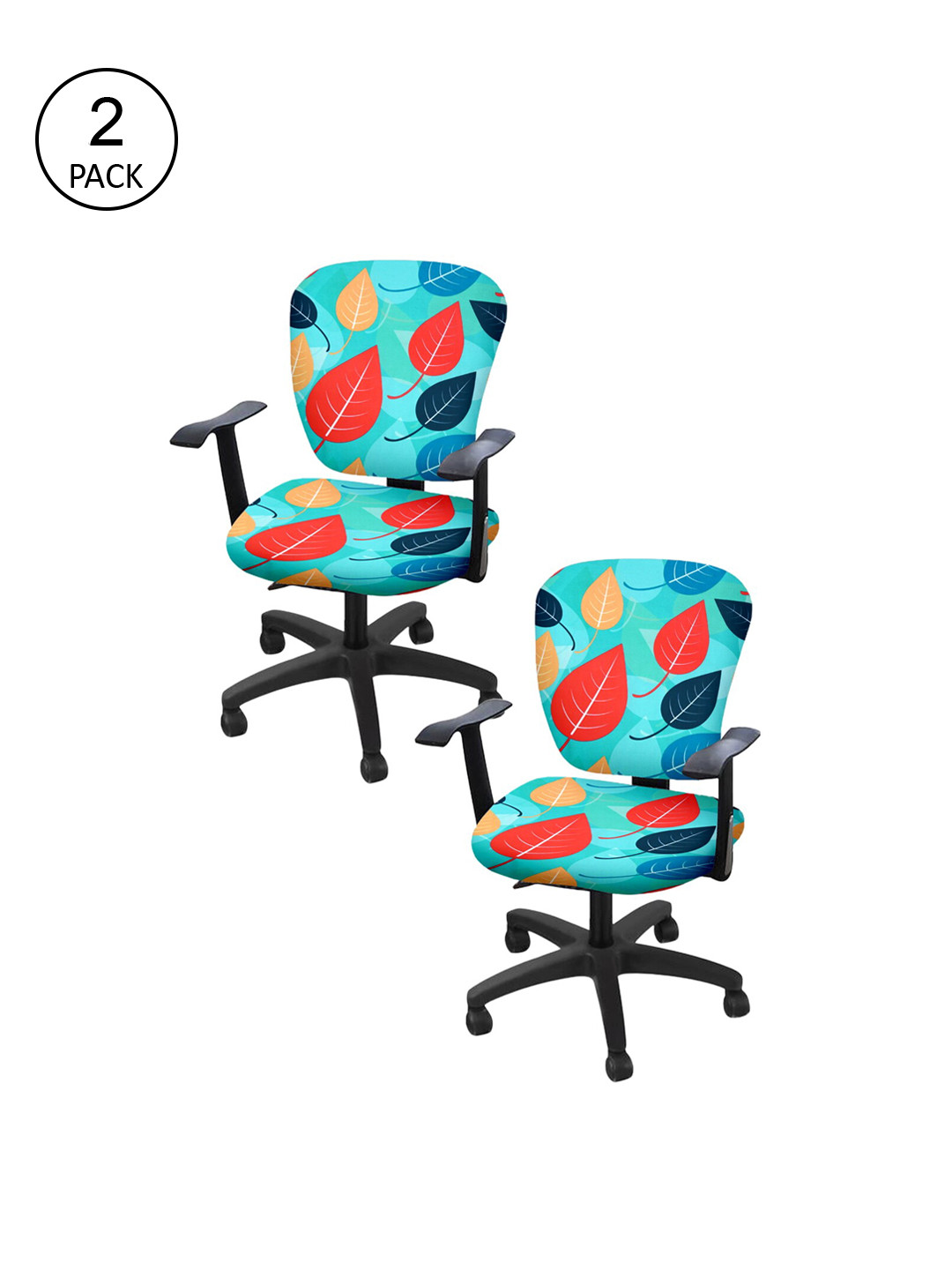 Cortina Set of 2 Sea Green & Orange Leaf Print Chair Covers