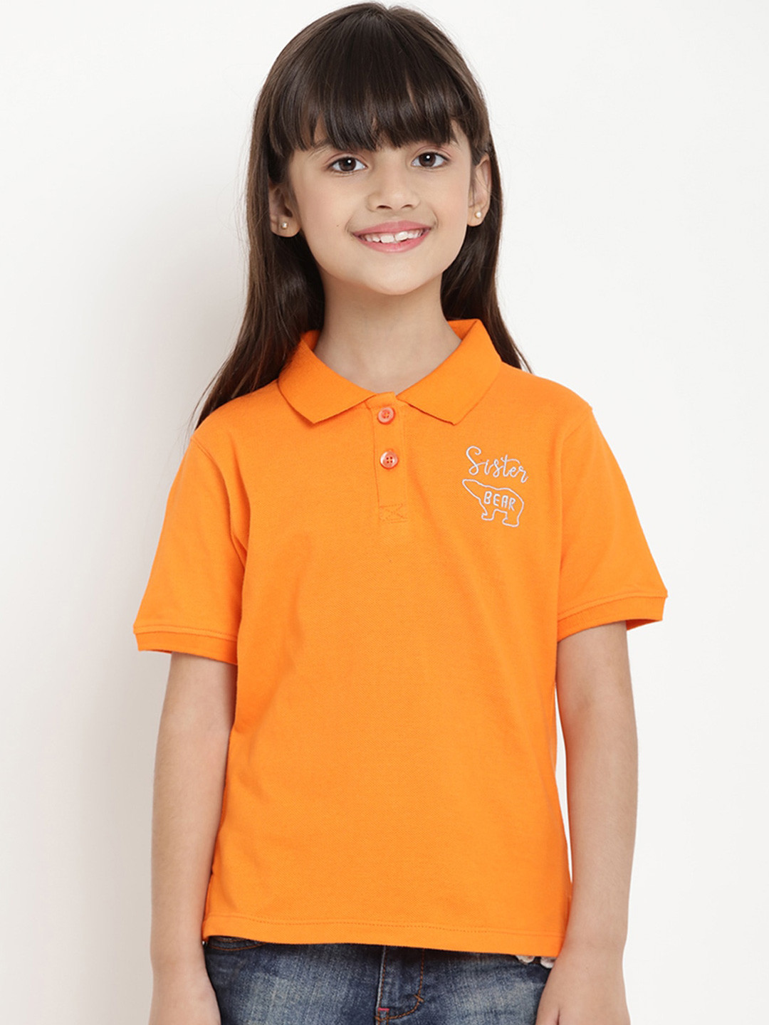 berrytree Kids Orange Solid Polo Collar Organic Cotton T-shirt