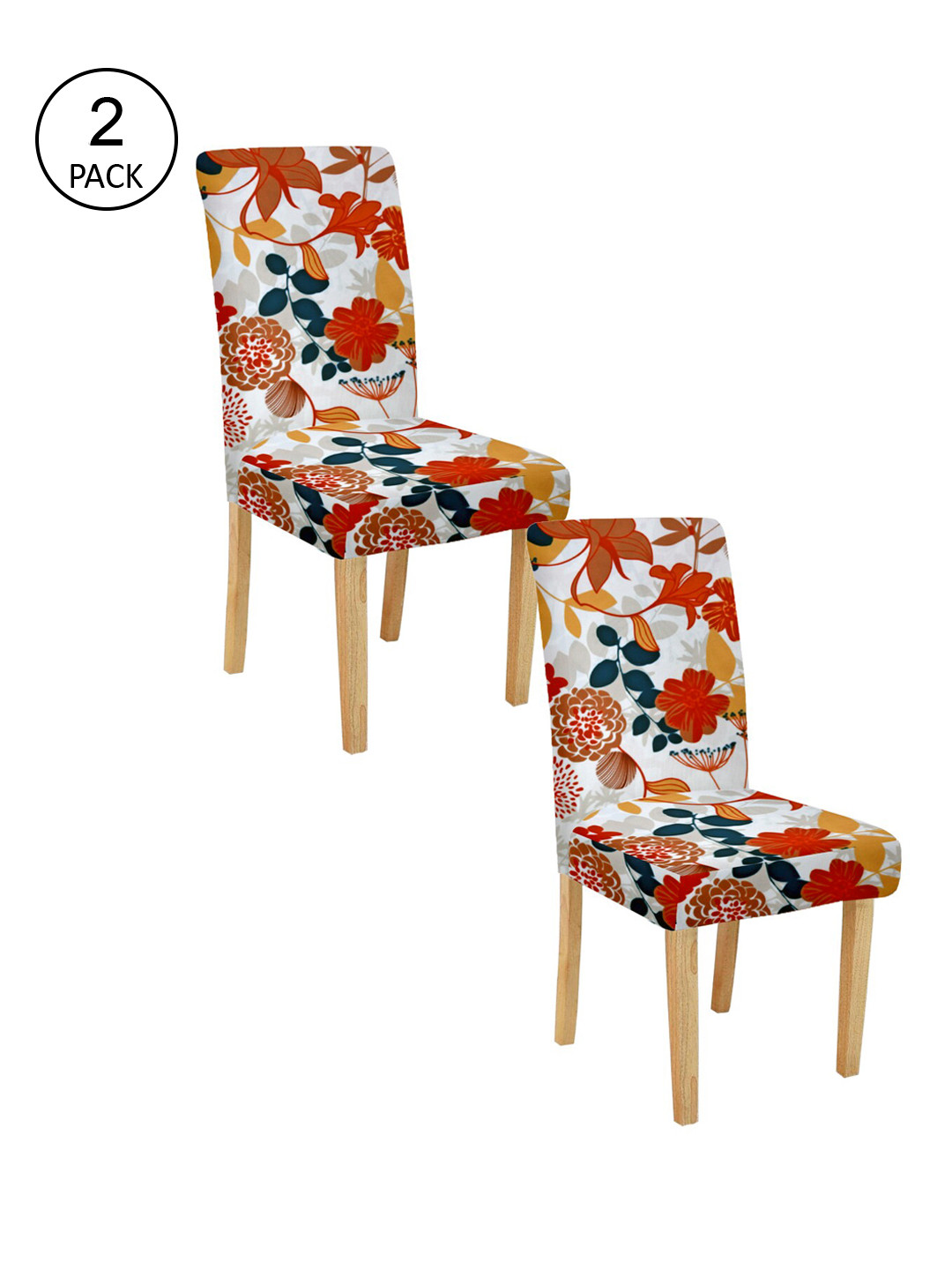 Cortina Set Of 2 White & Orange Floral Printed Chair Covers