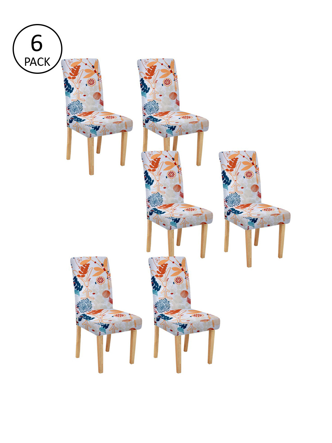 Cortina Set Of 6 White & Orange Printed Chair Covers