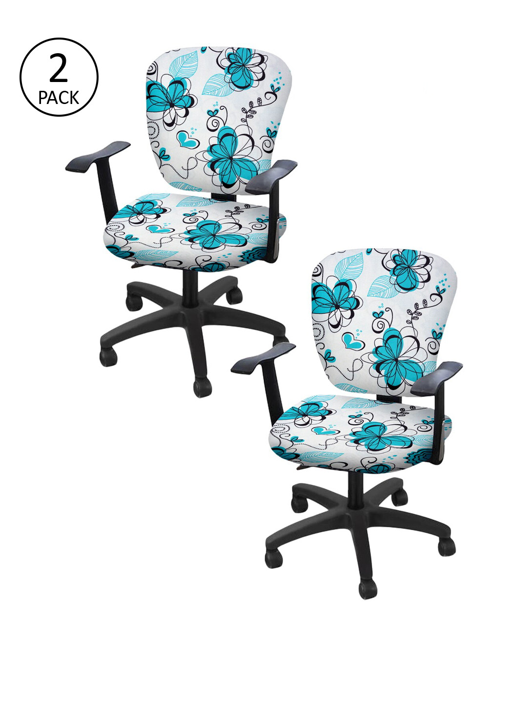Cortina Set of 2 White & Blue Floral Printed Chair Covers