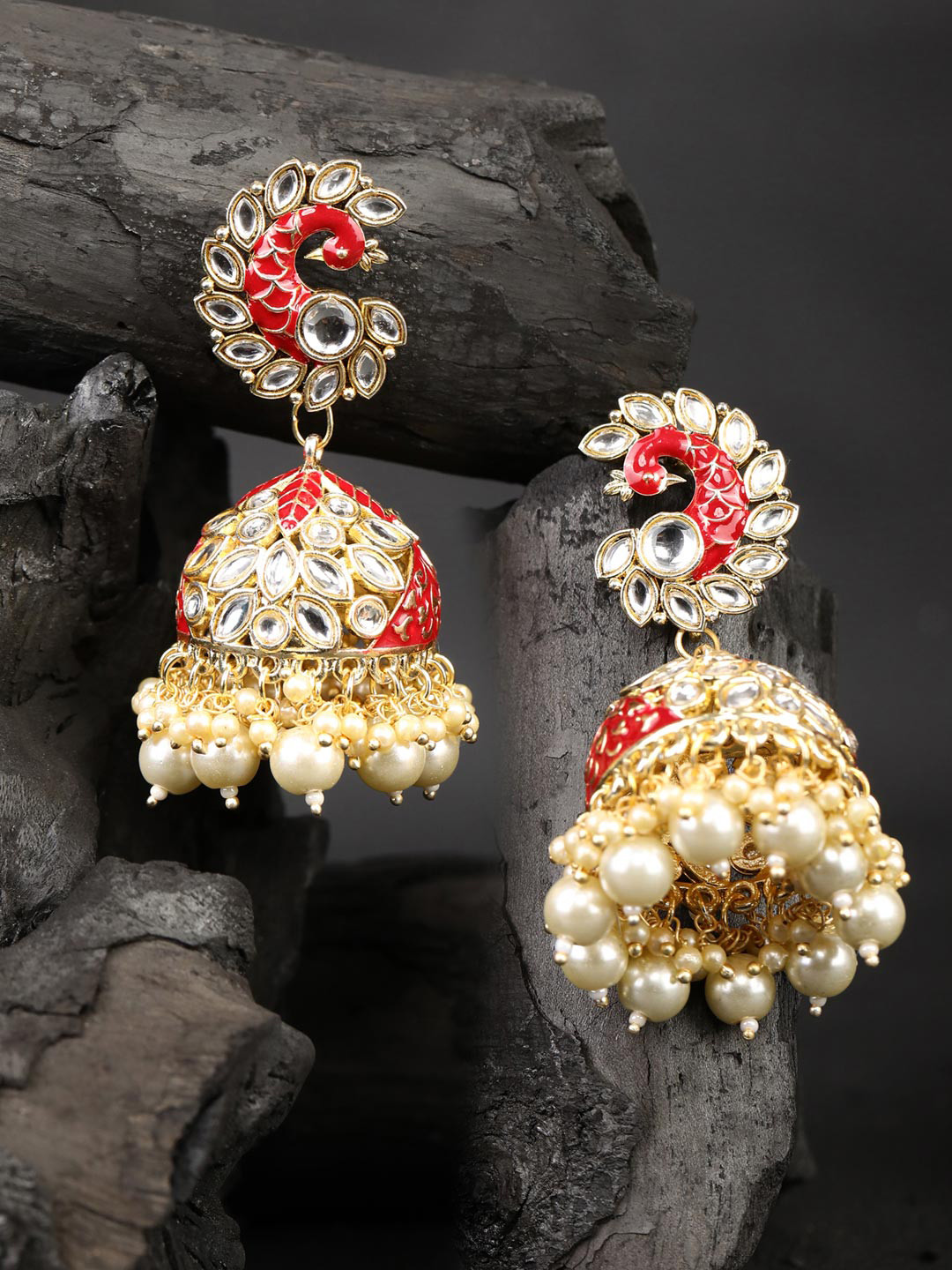 Priyaasi Red Contemporary Jhumkas