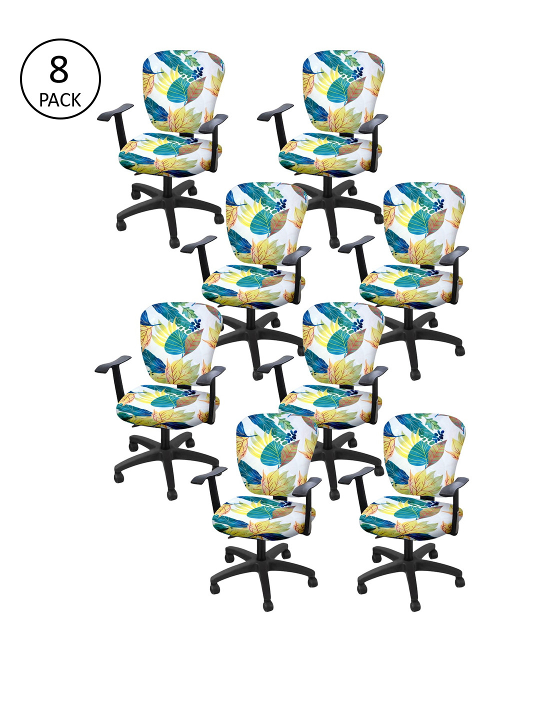Cortina Set of 8 White & Blue Leaf Print Chair Covers