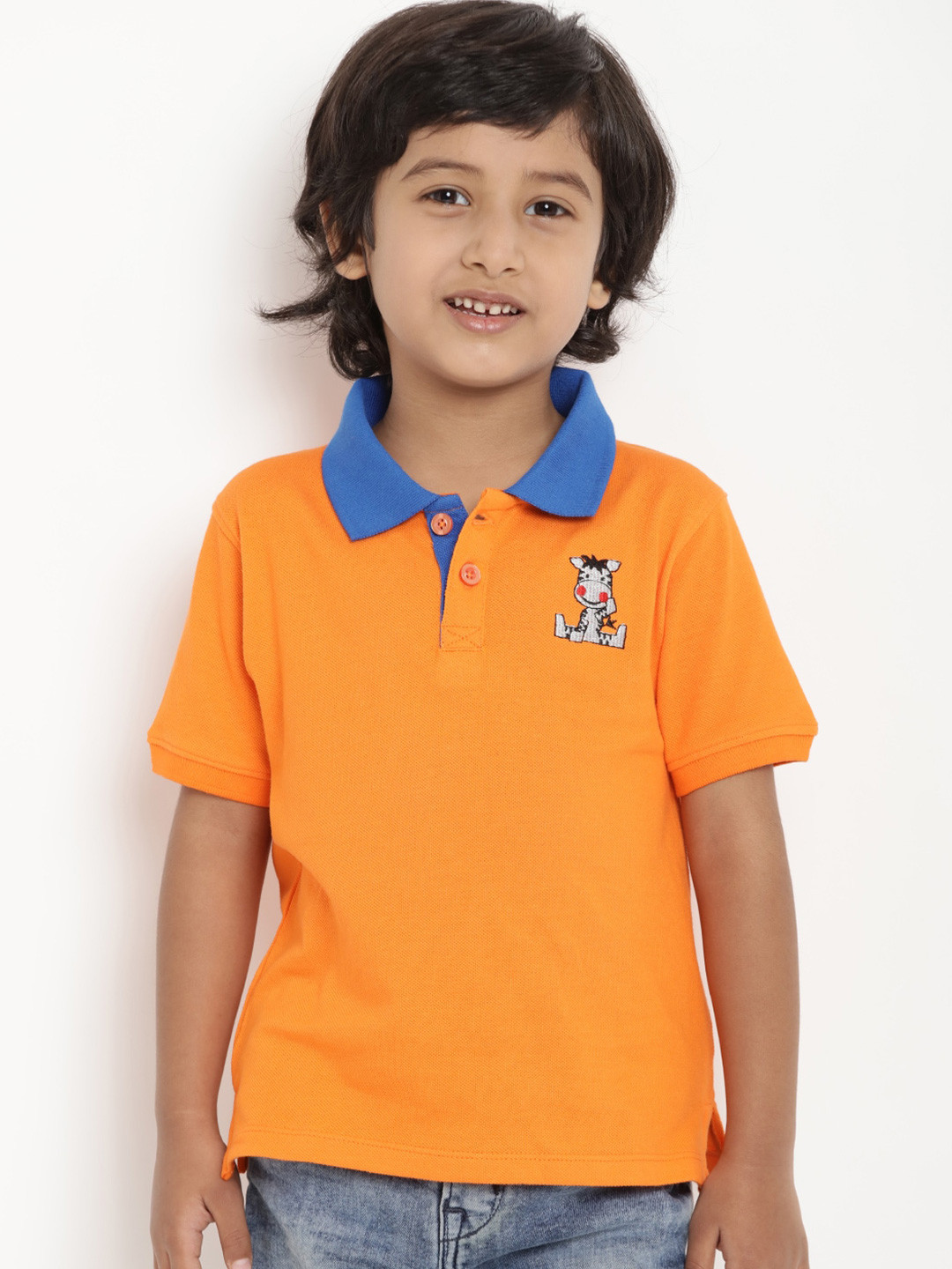 berrytree Unisex Kids Orange Solid Polo Collar T-shirt