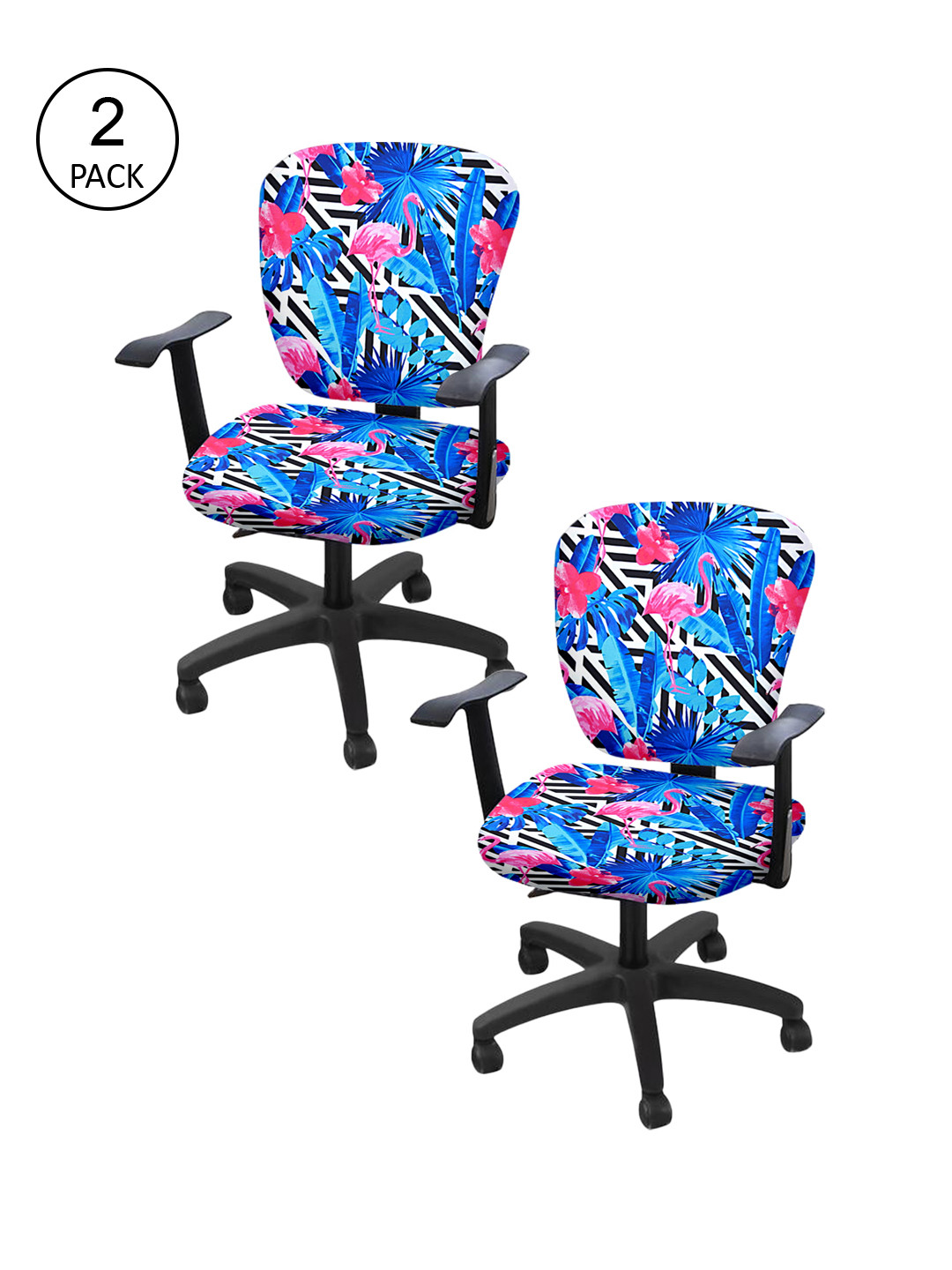 Cortina Set of 2 Blue & Pink Tropical Printed Chair Covers