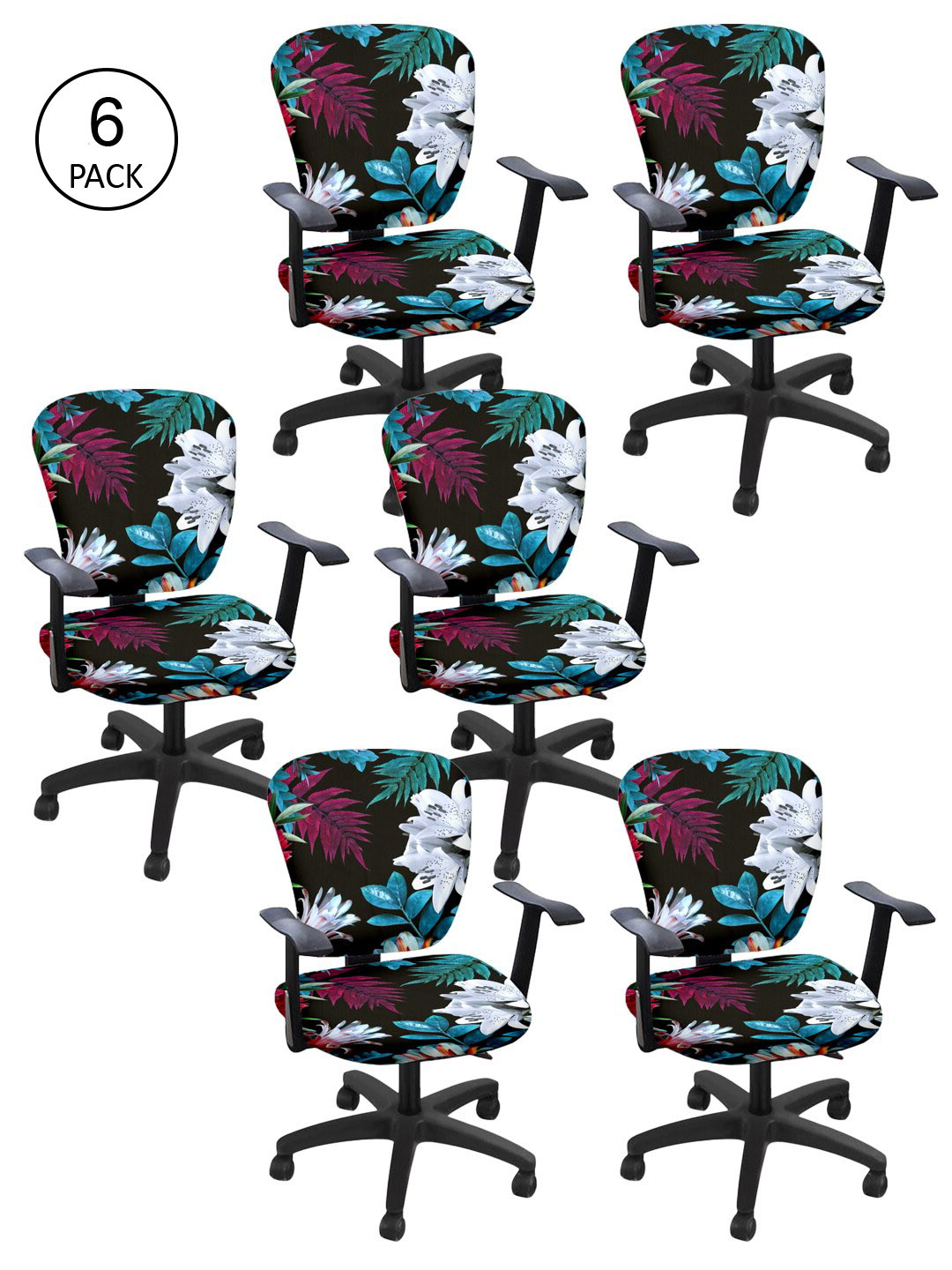 Cortina Set of 6 Black & Blue Tropical Printed Chair Covers