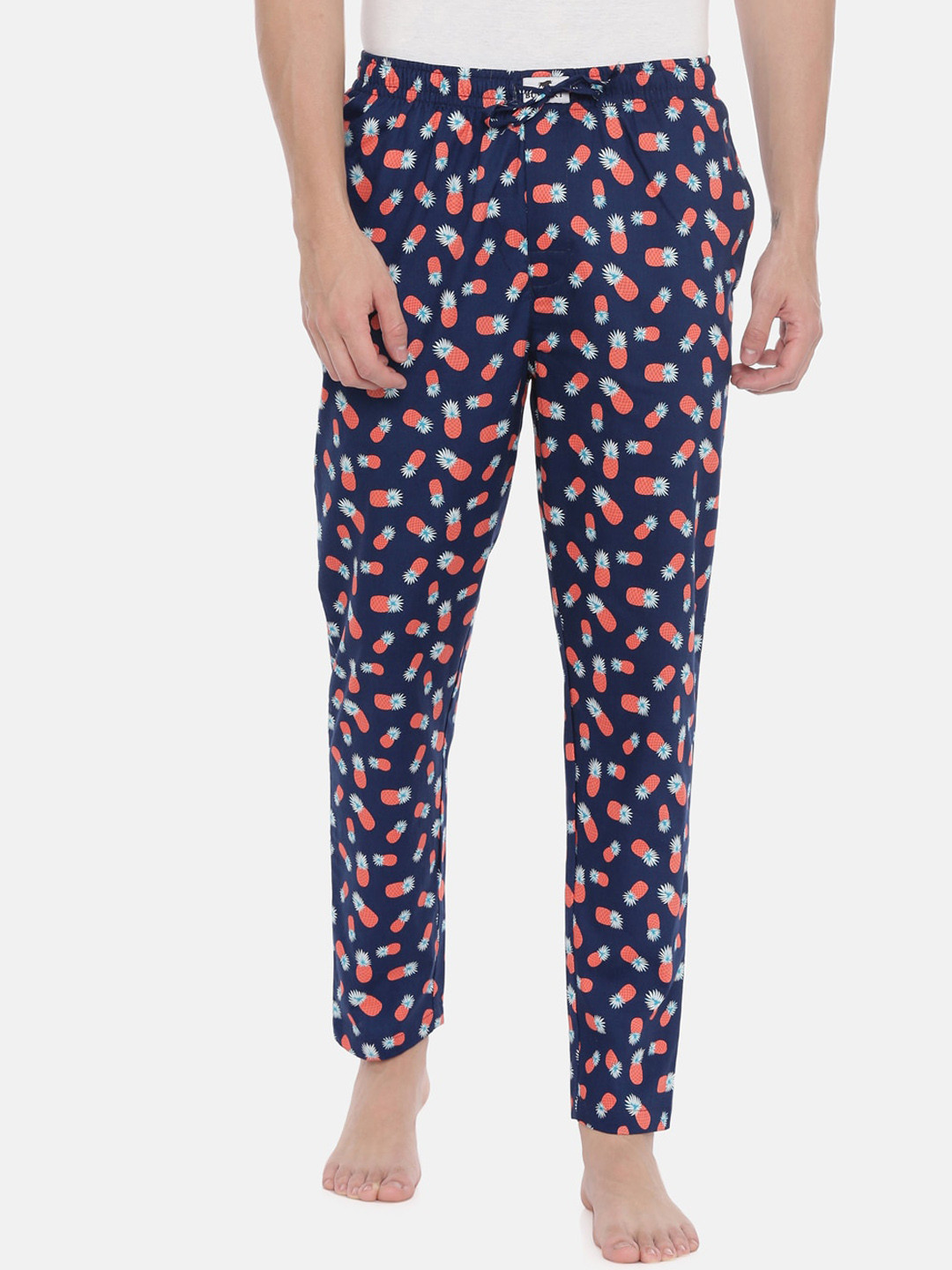 Bushirt Men Navy Blue Pineapple Printed Cotton Lounge Pants