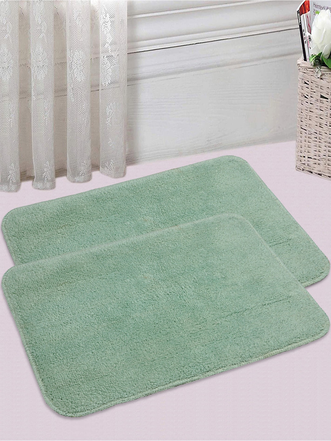 Saral Home Set of 2 Mint Green 1200 GSM Cotton Bath Rugs