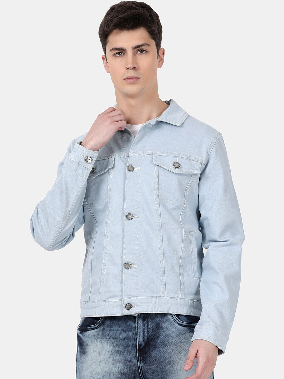 Llak Jeans Men Blue Washed Crop Denim Jacket