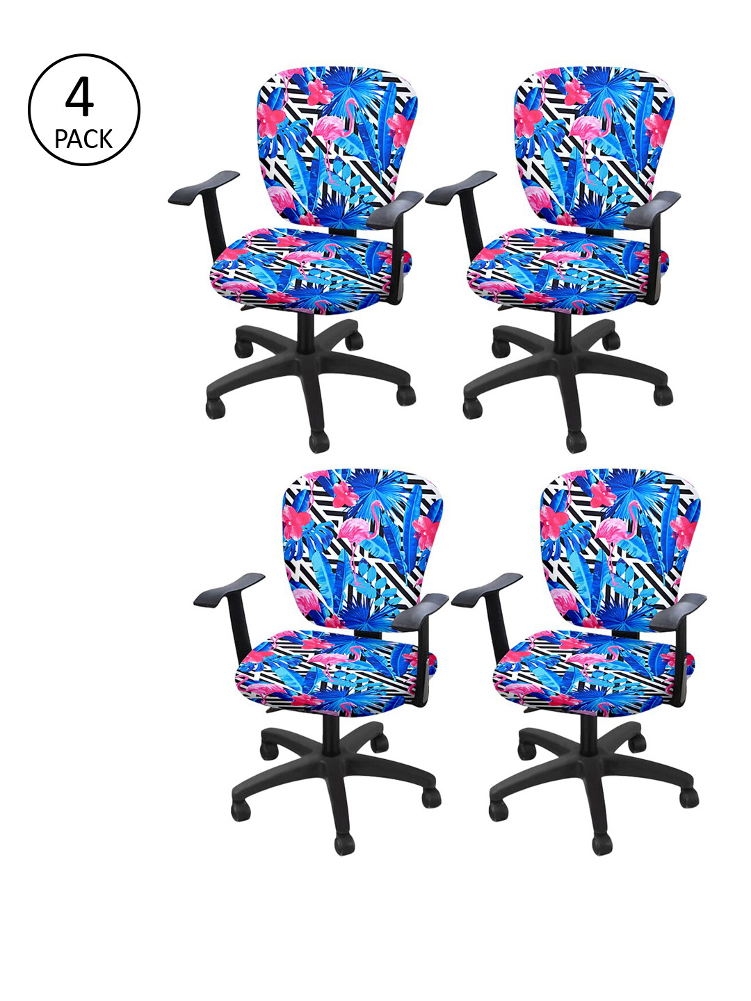 Cortina Set of 4 Blue & Pink Tropical Printed Chair Covers