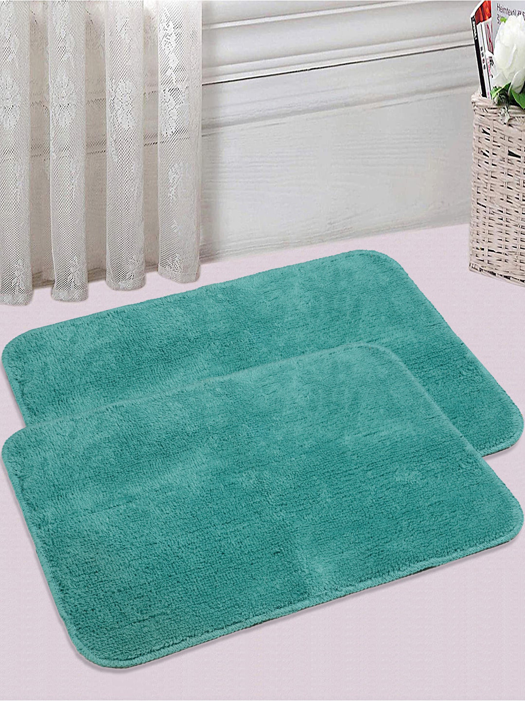 Saral Home Set of 2 Teal Green 1200 GSM Cotton Bath Rugs