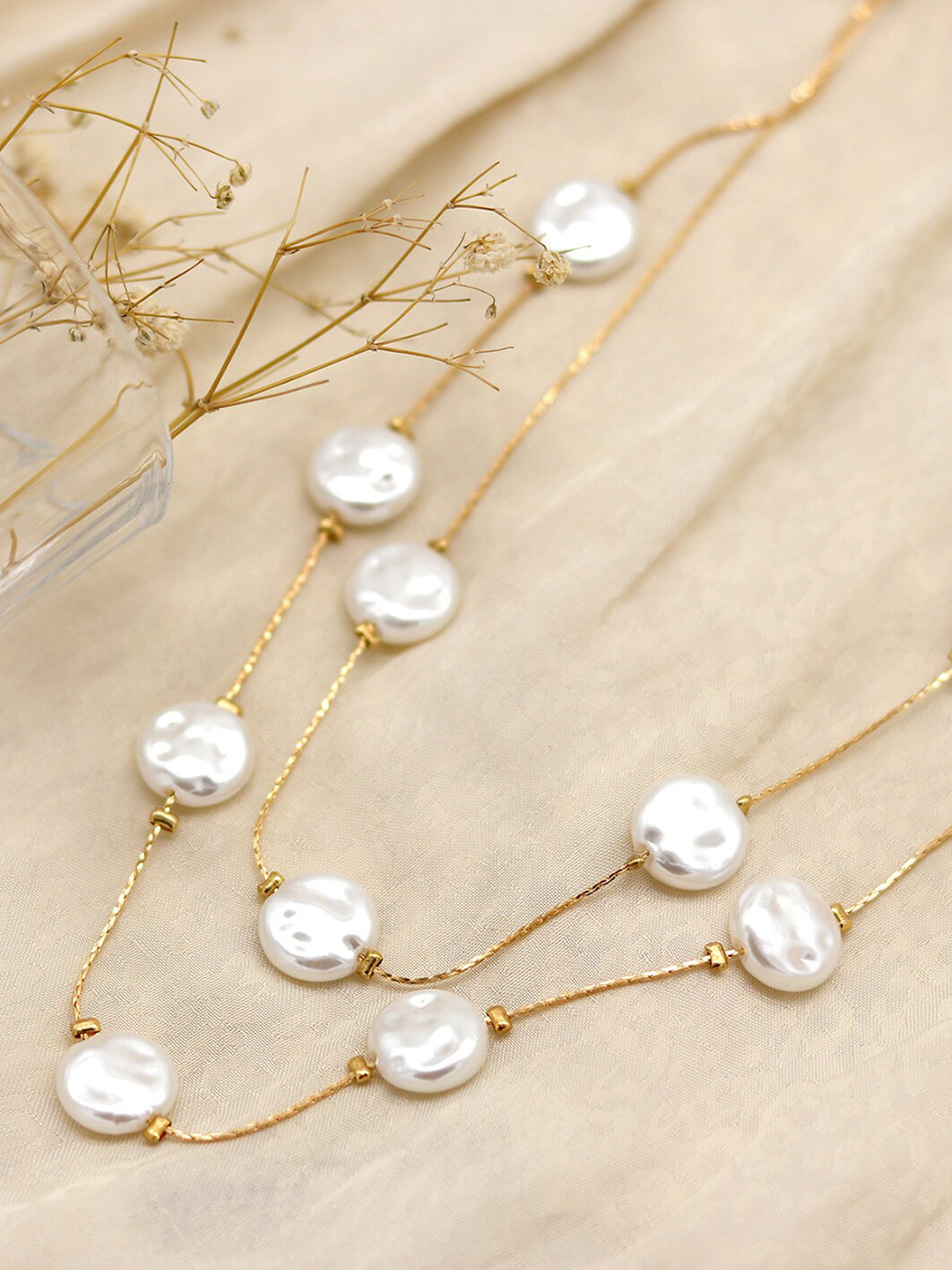 JOKER & WITCH Gold-Toned & White Alloy Gold-Plated Layered Necklace