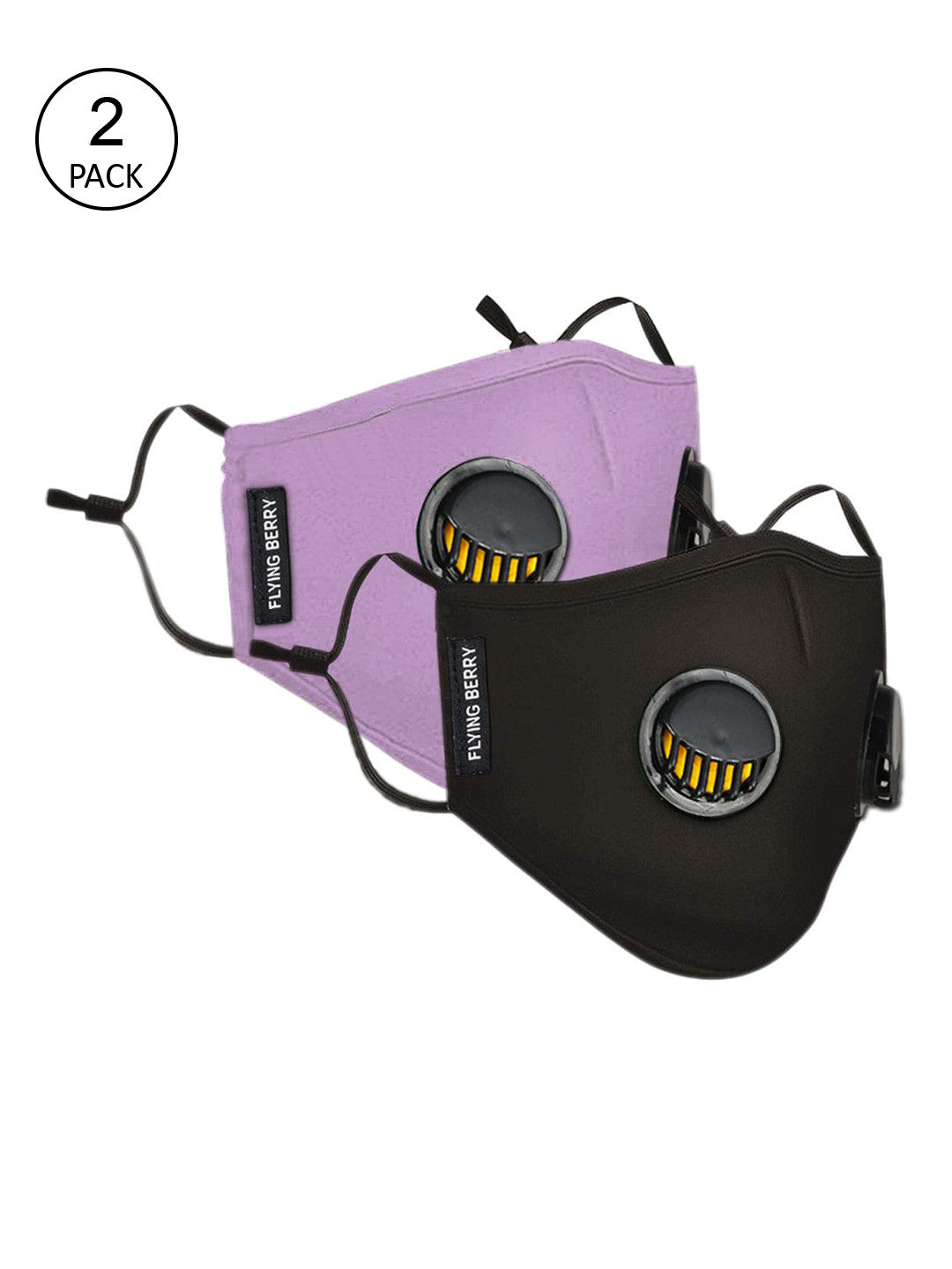 FLYING BERRY Unisex Pack Of 2 Black & Purple 5-Ply Reusable Anti Pollution N99 Masks