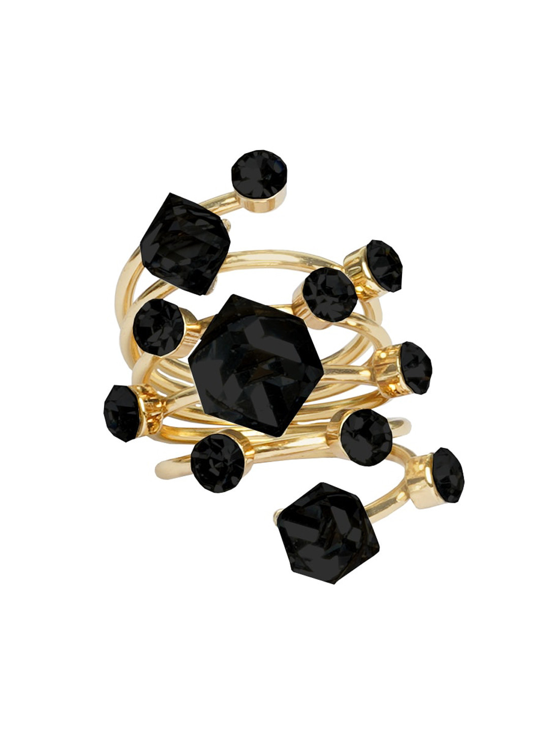 JOKER & WITCH Black Gold-Plated Stone-Studded Sprinkle Adjustable Finger Ring