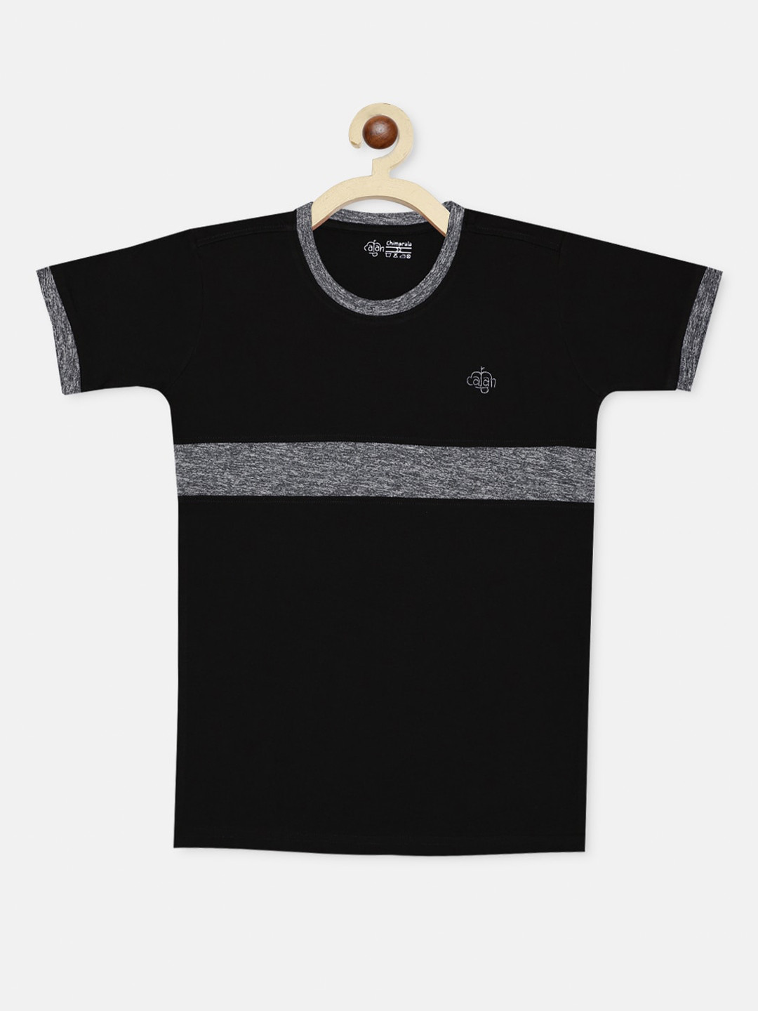 CHIMPRALA Boys Black & Grey Striped Round Neck T-shirt