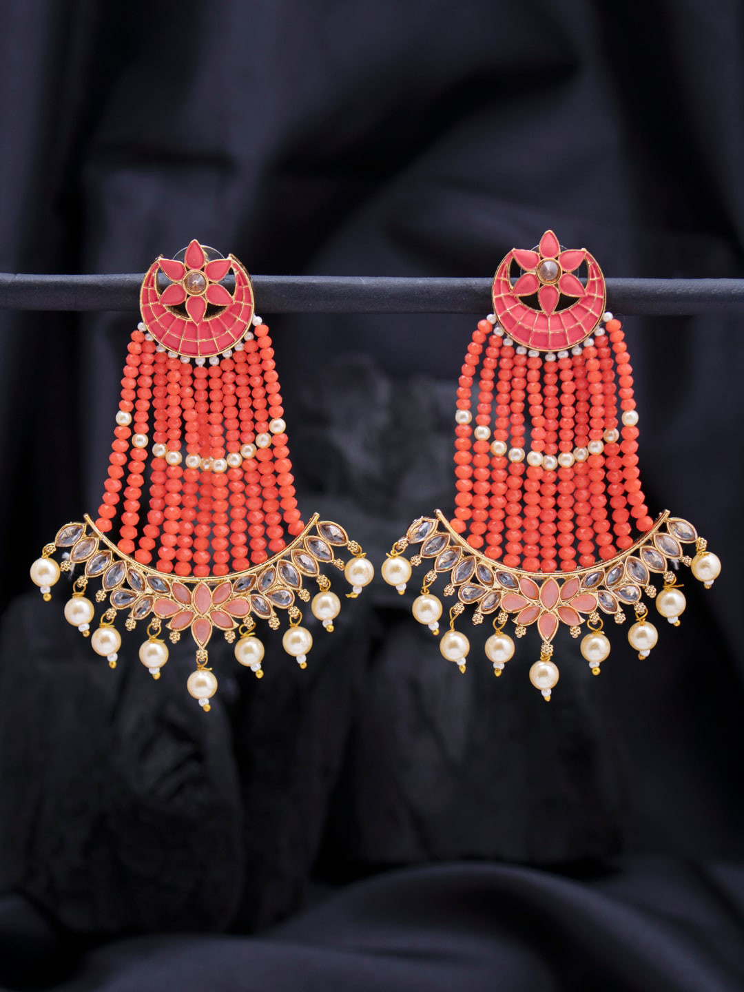 Sukkhi Peach-Coloured Contemporary Drop Earrings