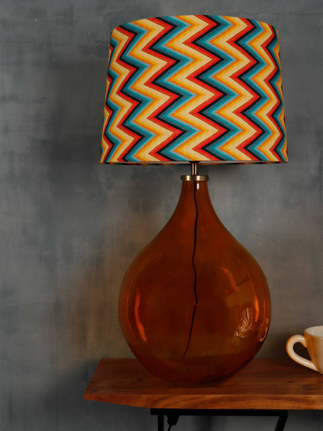 Grated Ginger Multi Printed Big Bump Contemporary Table Lamp with Shade