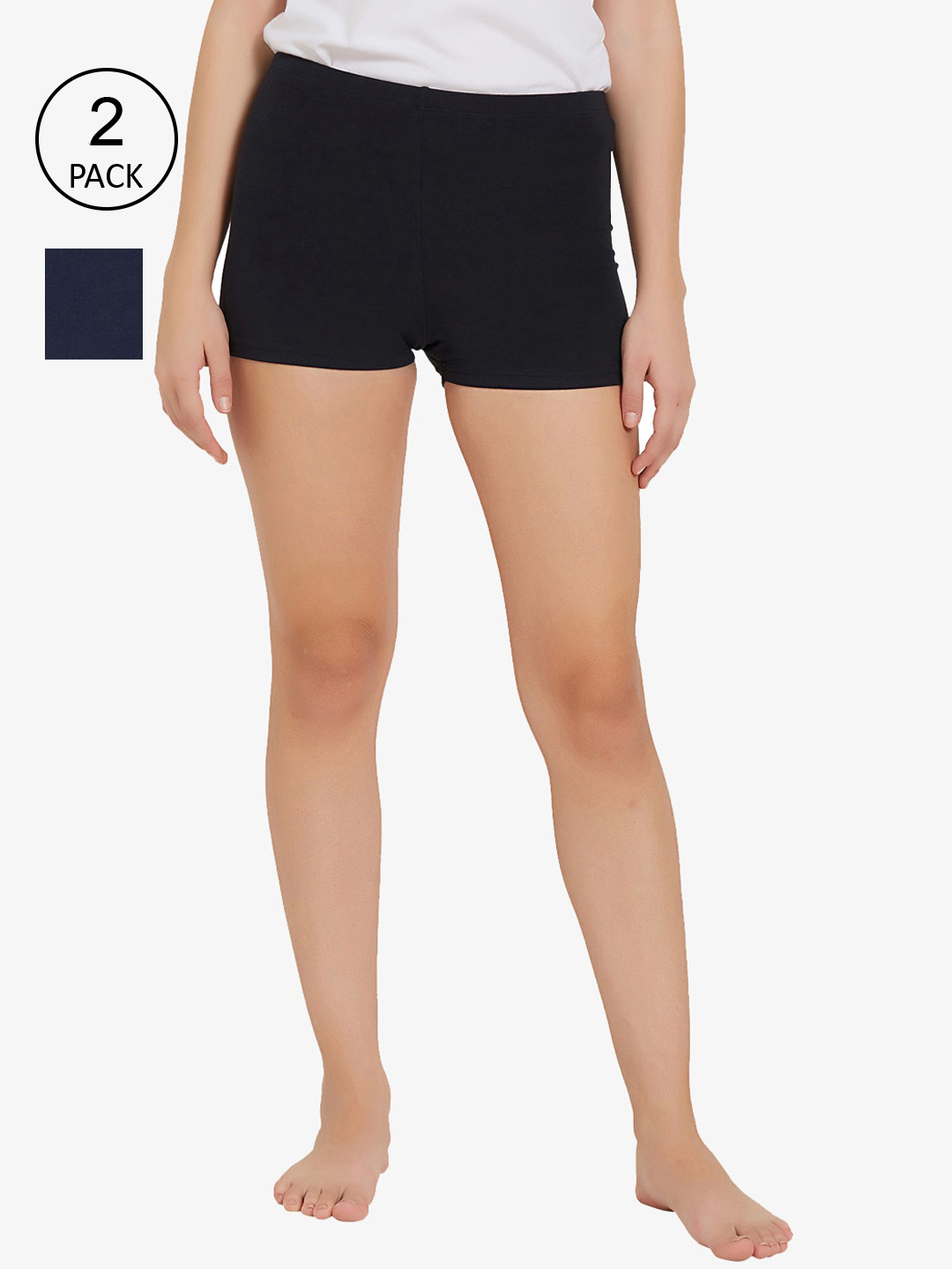 SOIE Pack of 2 Mid Rise Breathable Cotton Spandex Mid Thigh Length Cycling Shorts