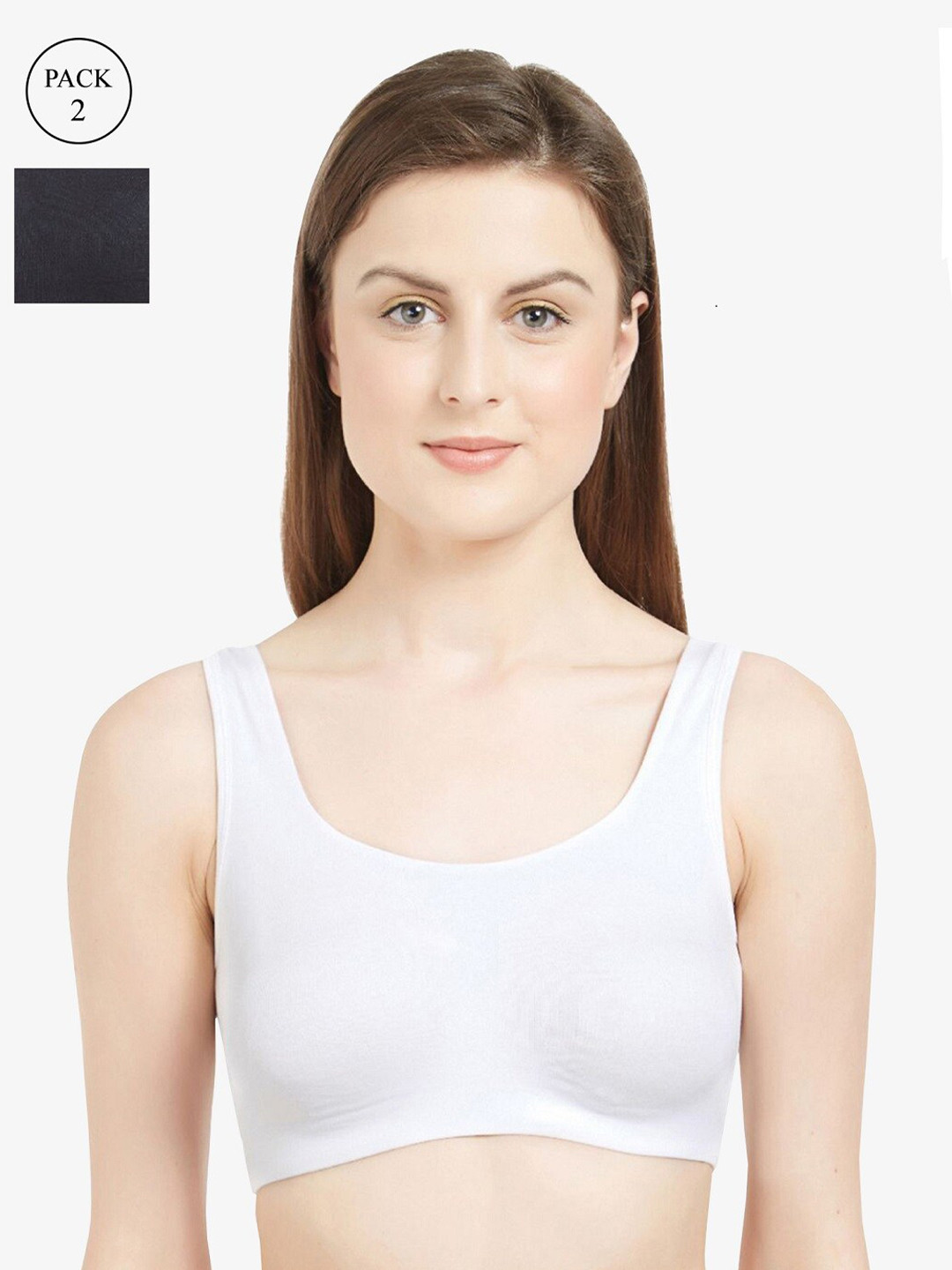 SOIE Women Non-Wired Non Padded Full Coverage Low Impact Slip on Sports Bra (Pack of 2)