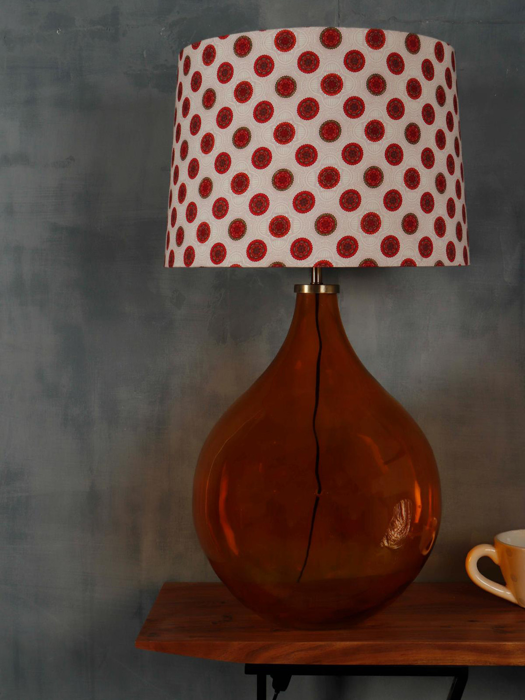 Grated Ginger Red & White Printed Contemporary Big Bump Table Lamp