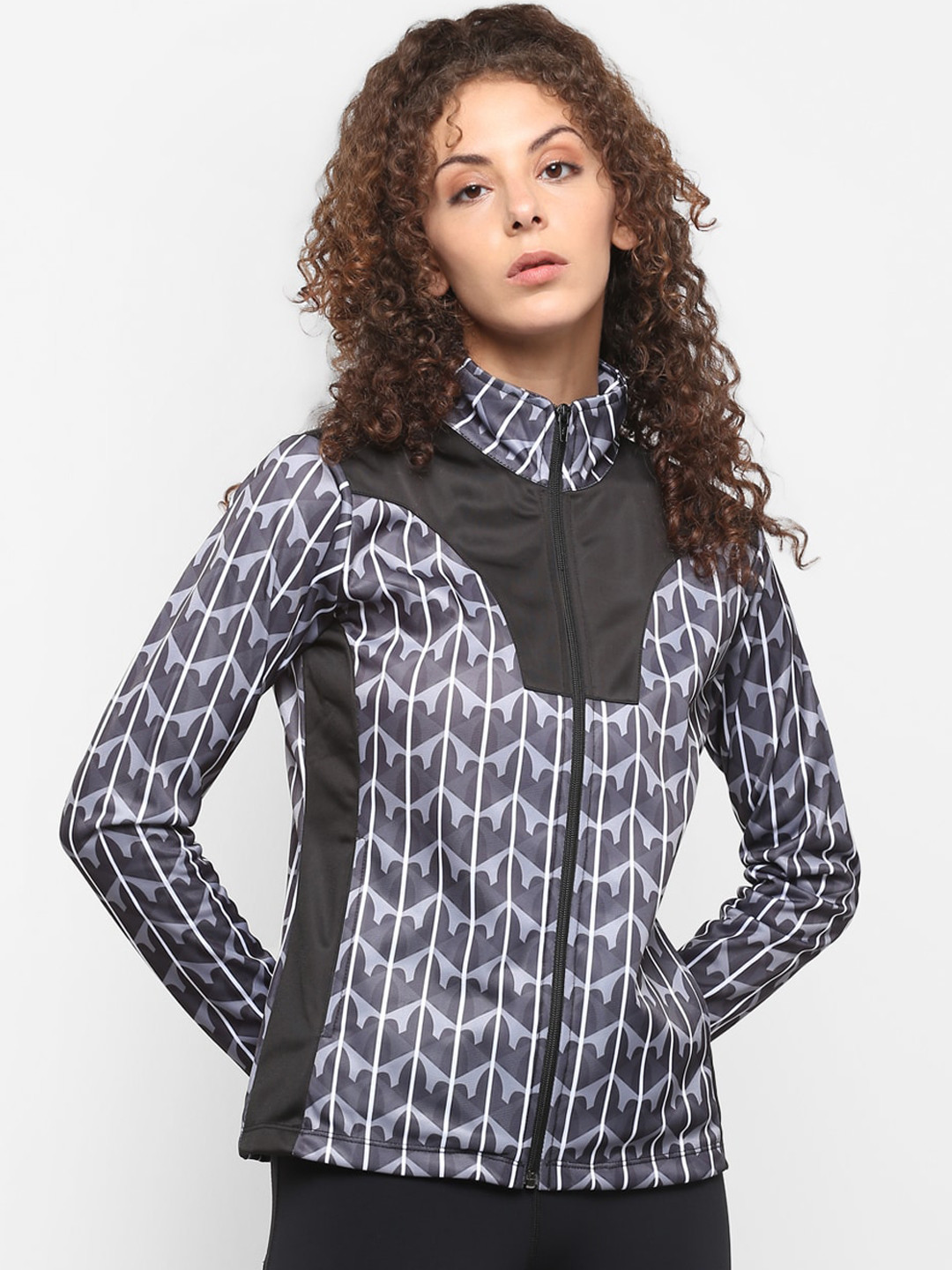 OFF LIMITS Women Charcoal Grey & Off-White Checked Lightweight Open Front Jacket