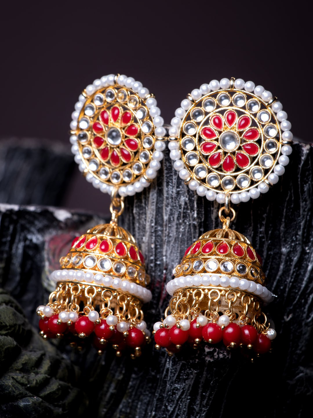 MORKANTH JEWELLERY Red Contemporary Jhumkas