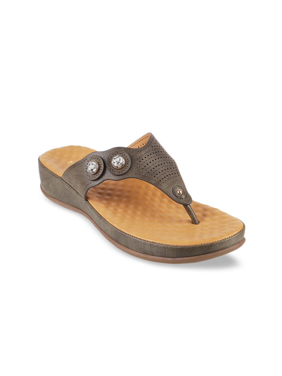 Mochi Women Olive Green Embellished Sandals