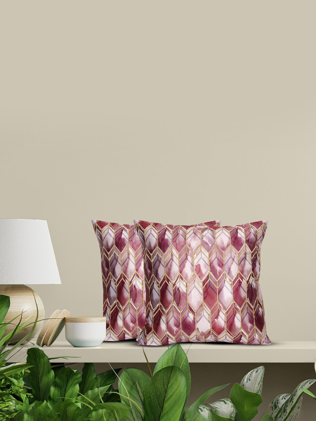 Home Pink Polycotton Washable 2 Piece Embroidered Square Cushion Covers -18x18In