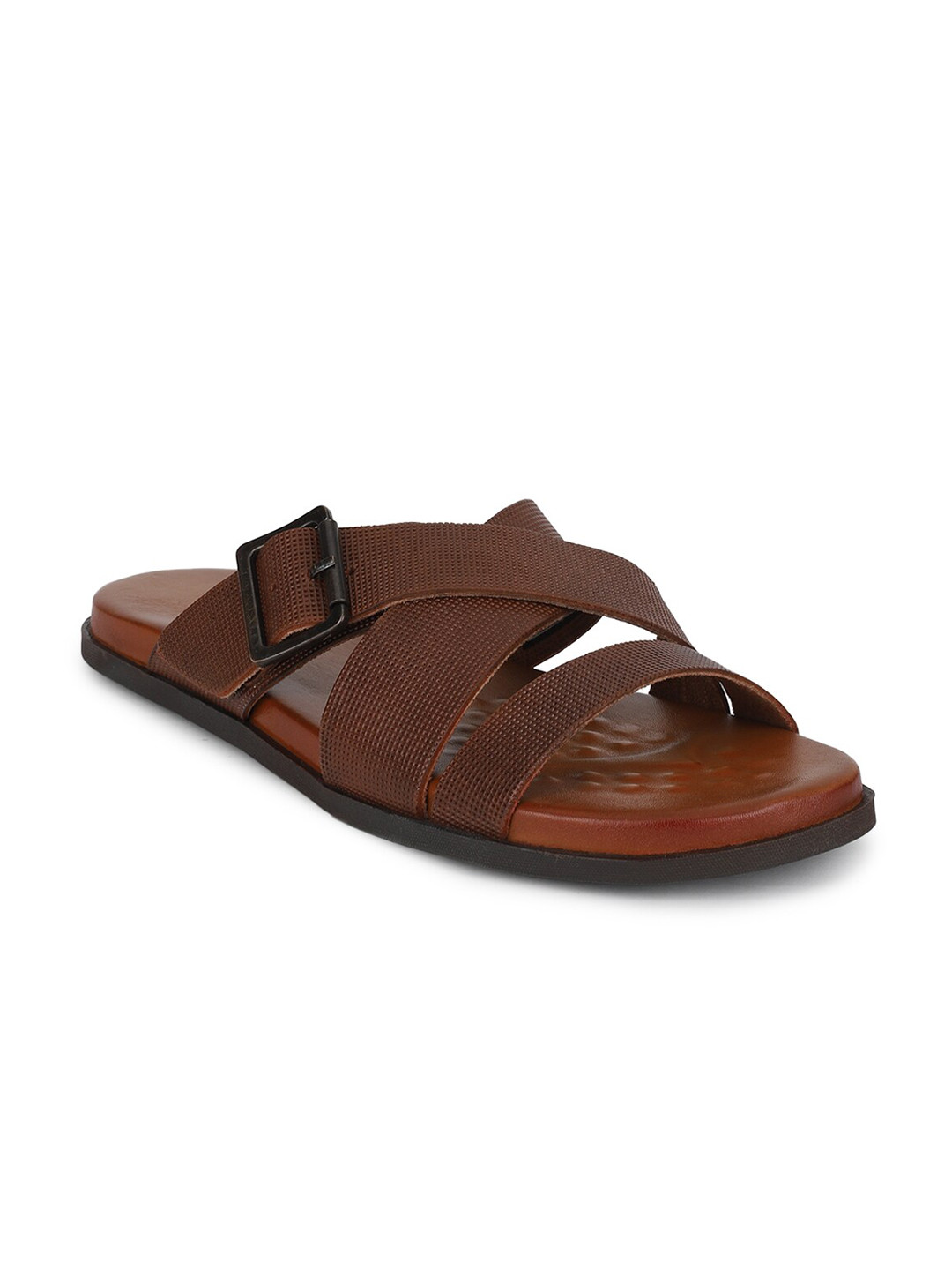 Louis Philippe Men Brown Leather Comfort Sandals