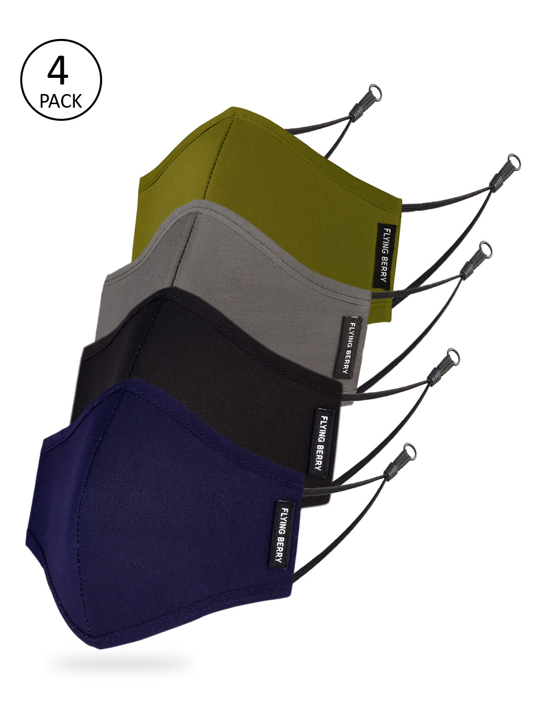 FLYING BERRY Unisex Pack Of 4 3-Ply Reusable Adjustable Cotton Cloth Masks