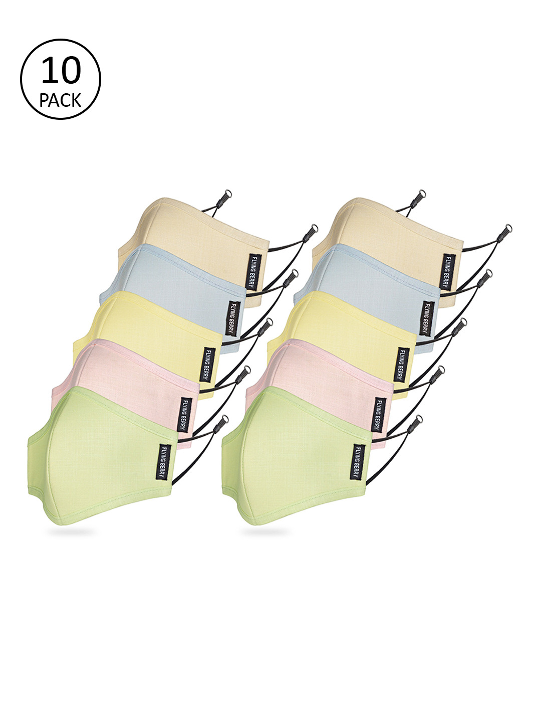 FLYING BERRY Unisex Pack Of 10 Solid 3-Ply Reusable Anti Pollution Linen N95 Masks