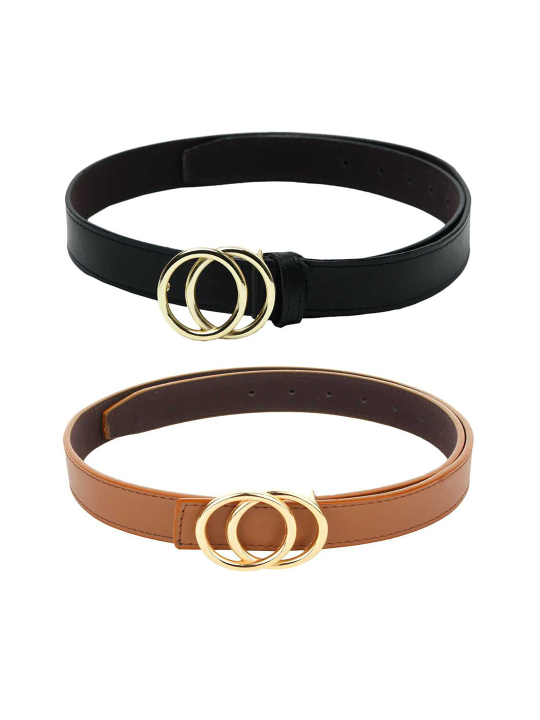 Kastner Pack of 2 Women Tan & Black Solid Belt
