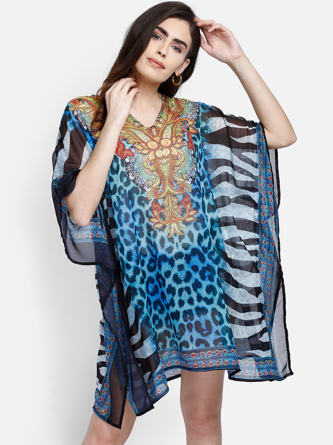 Aditi Wasan Blue Animal Printed Kaftan Dress