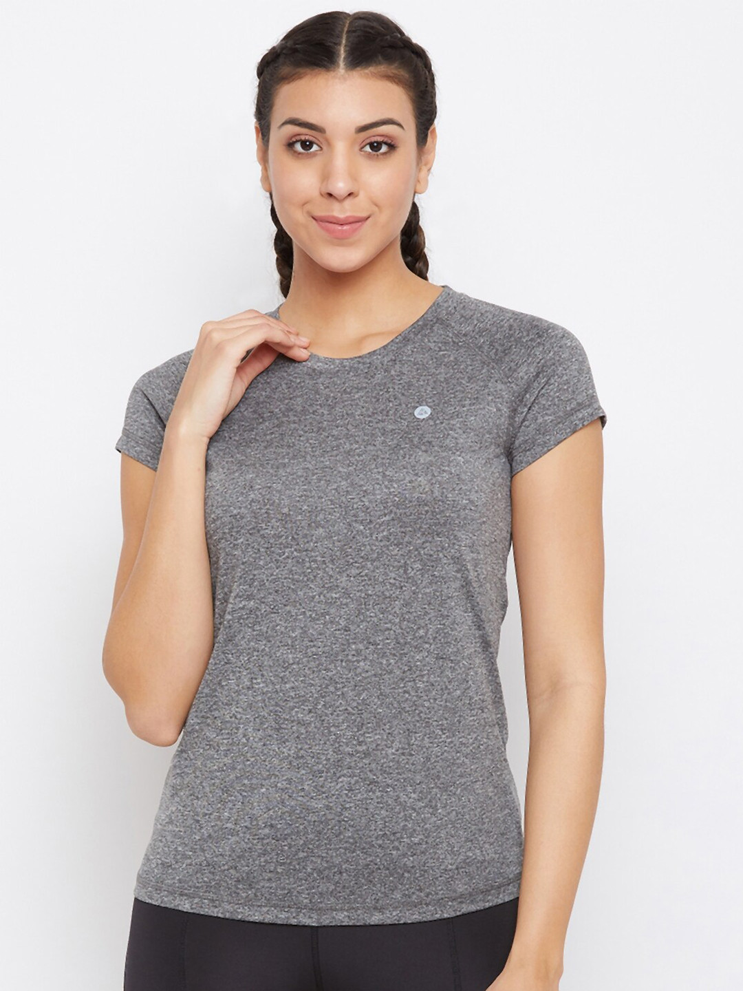 ATHLISIS Women Grey Melange Solid Round Neck T-shirt