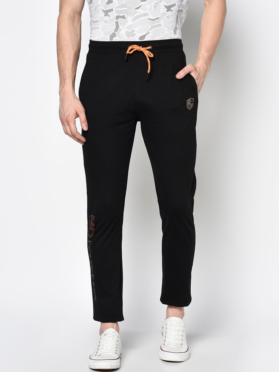 Octave Men Black Solid Cotton Crop Track Pants