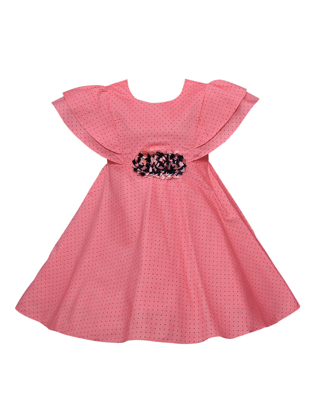 Wish Karo Peach-Coloured Polka Dot Printed Dress