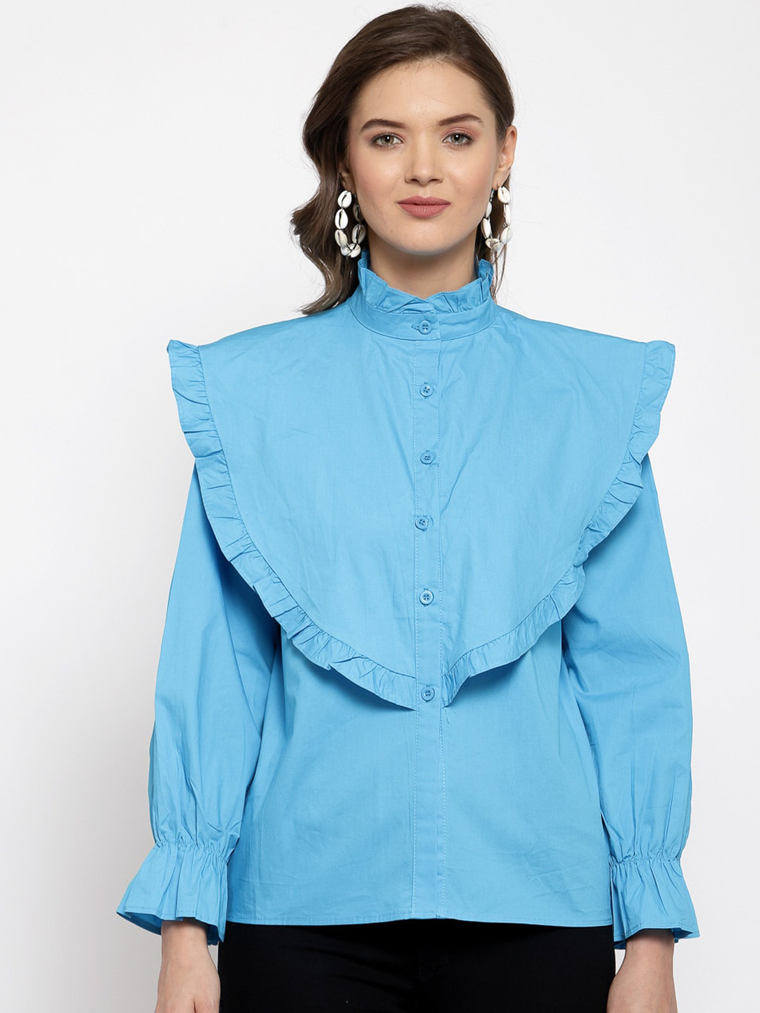 iki chic Blue Ruffles Regular Top