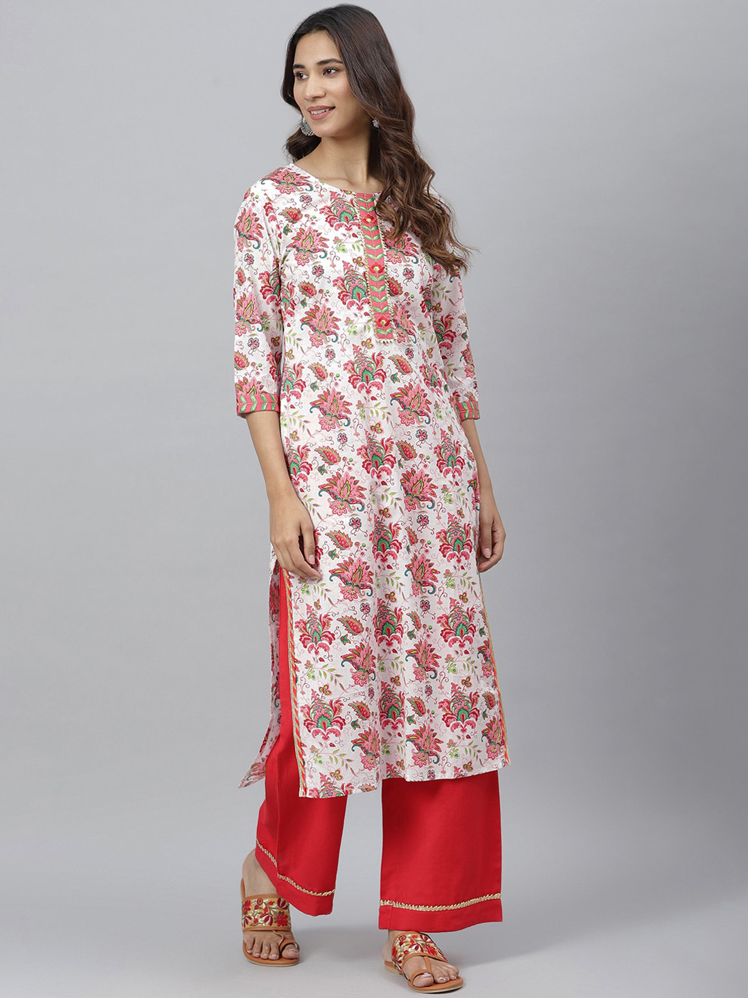 JAIPUR ATTIRE Women Multicoloured Floral Printed Straight Kurta & Palazzos