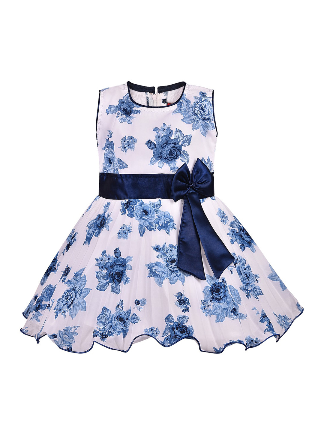 Wish Karo Navy Blue & White Floral Georgette Dress