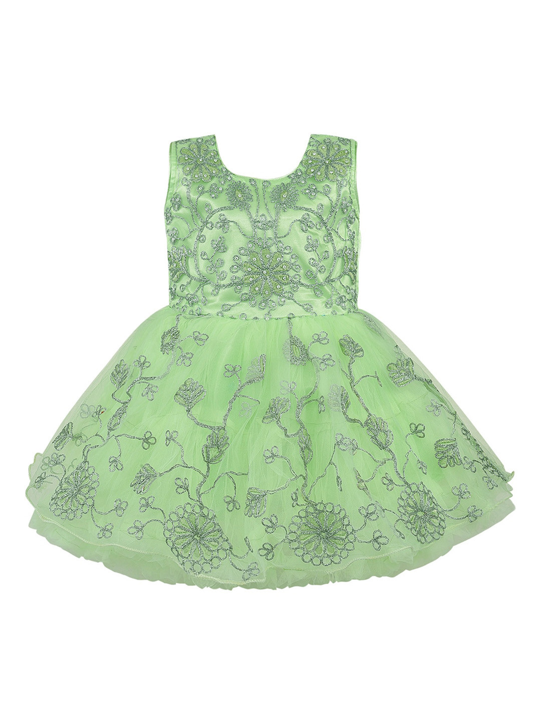 Wish Karo Green Floral Net Dress
