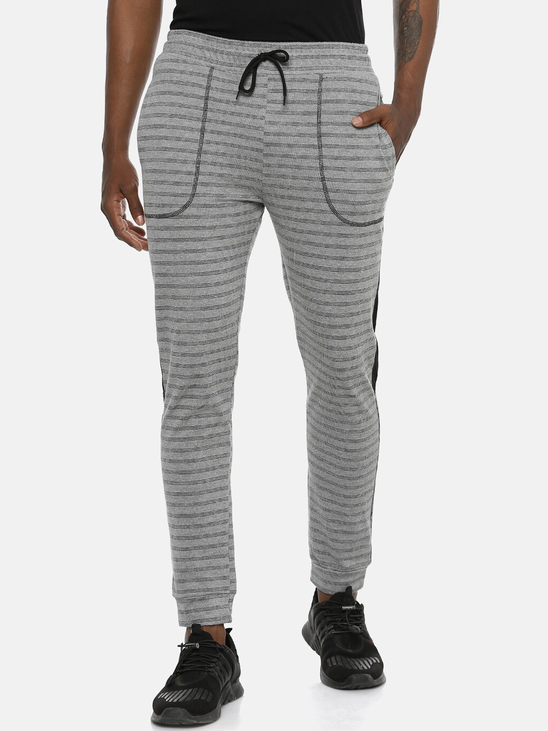 CAHOOT Men Grey Striped Cotton Joggers