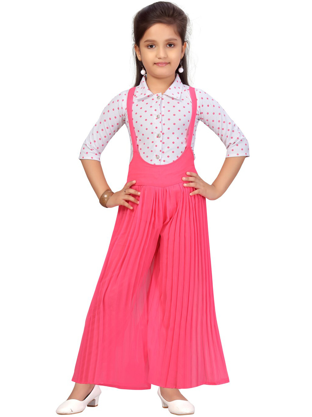Aarika Girls Pink & White Printed Two-Piece Jumpsuit